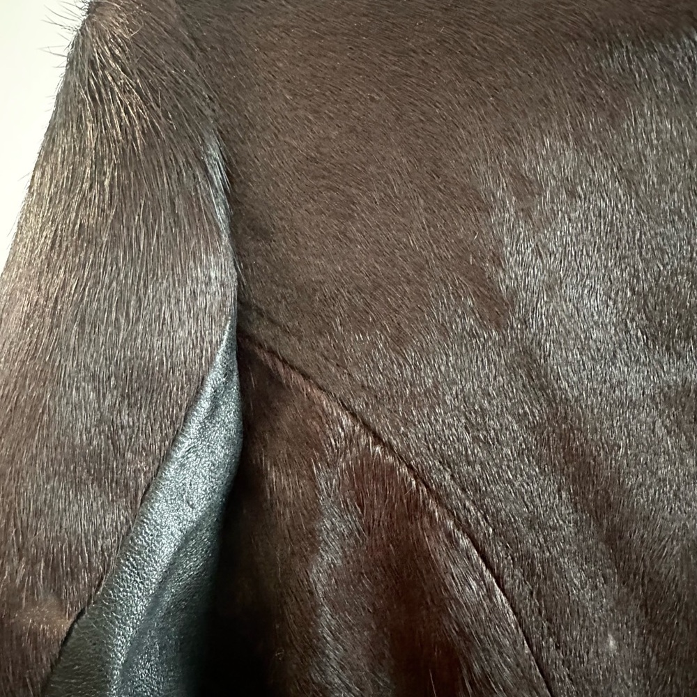 Pony Hair Horse hide Amazing Elegant Brown Leather Women's Coat - Picture 12 of 13